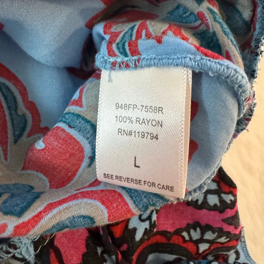 One World Blue & Pink Babydoll, Embroidered chest Top, Loose Boho Chic- size L - Picture 9 of 14